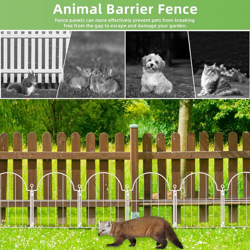 Blingluck Decorative Garden Fence 17in (H) x 10ft (L), 10 Pack Metal No Dig Garden Fencing Animal Barrier for Dogs & Rabbit, Arched Flower Bed Edging Ornamental with Ground Stake for Yard & Patio, White - Image 3